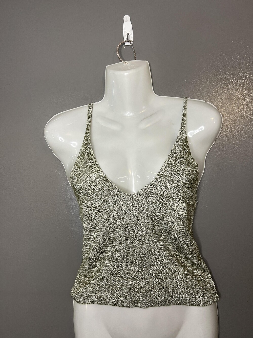 Love Republic Tank Top Womens M/L Green Knit V Neck Cami Stretch Made USA